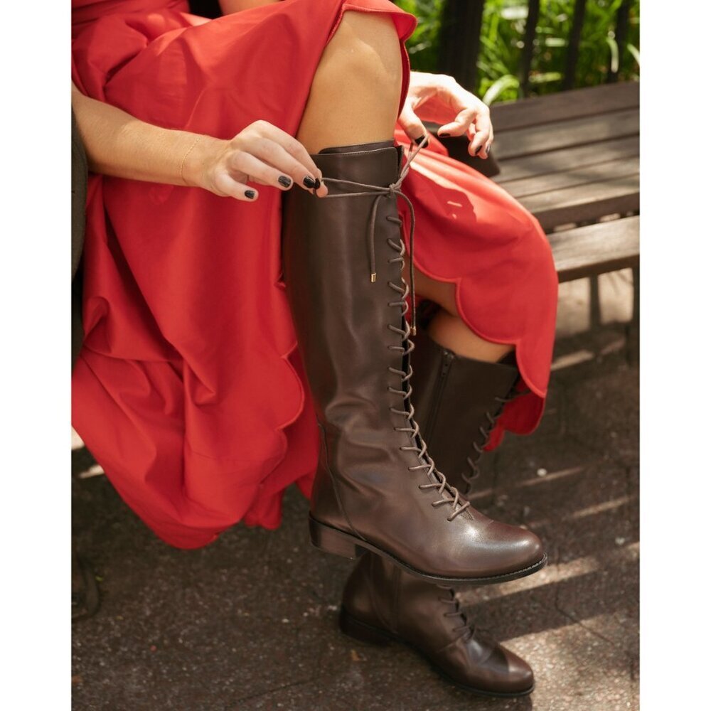 NEW Gianni Bini x Lilly Sisto Pippa Leather Lace Up Riding Boots in Brown Sz. 6 - Picture 3 of 4